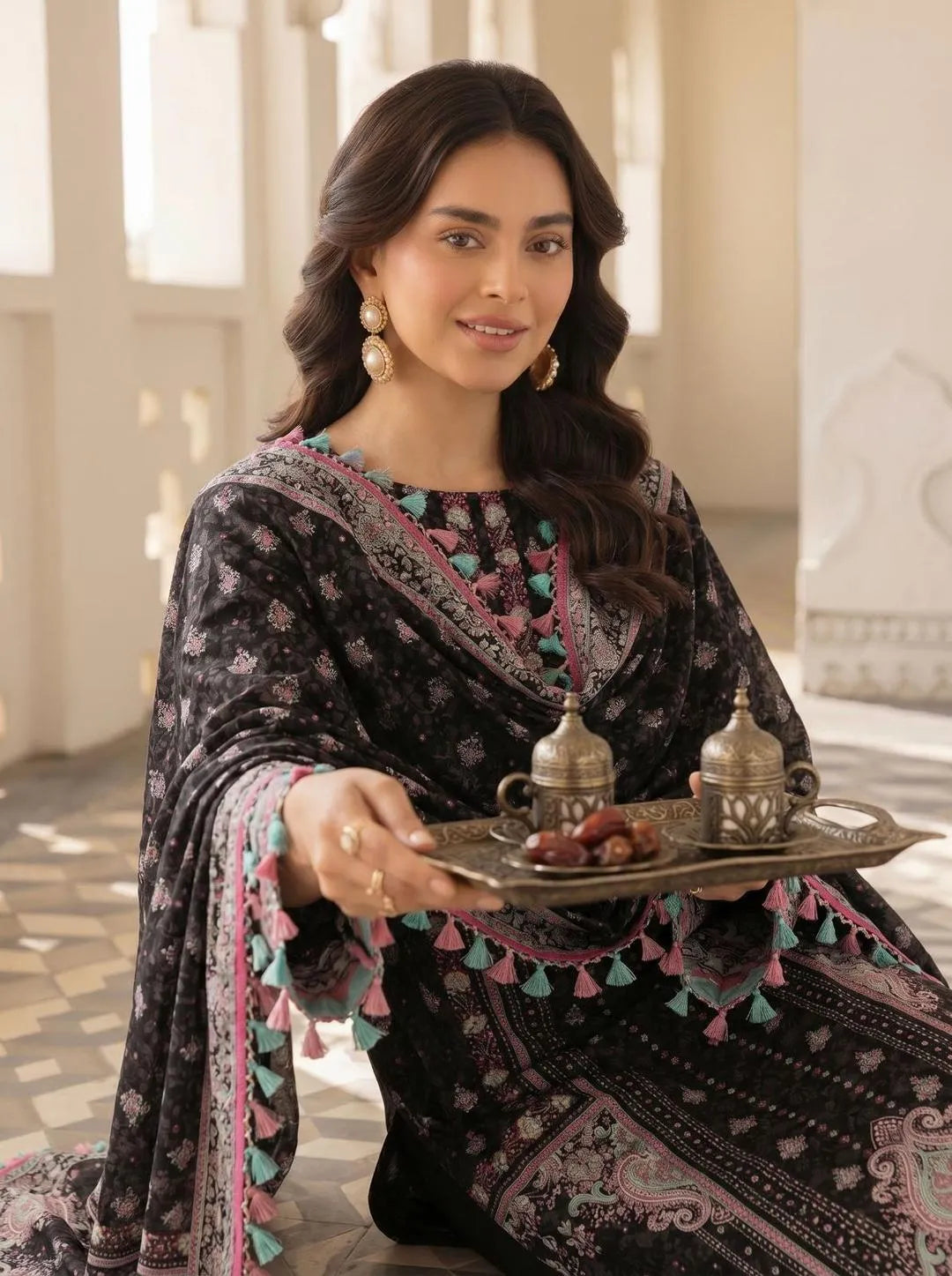 Black Embroidered Pajama Set for Women - image 1