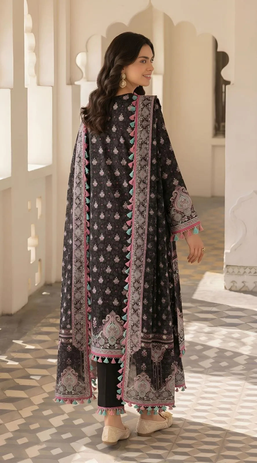 Black Embroidered Pajama Set for Women - image 2