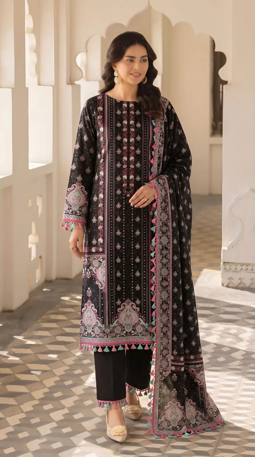 Black Embroidered Pajama Set for Women - image 3