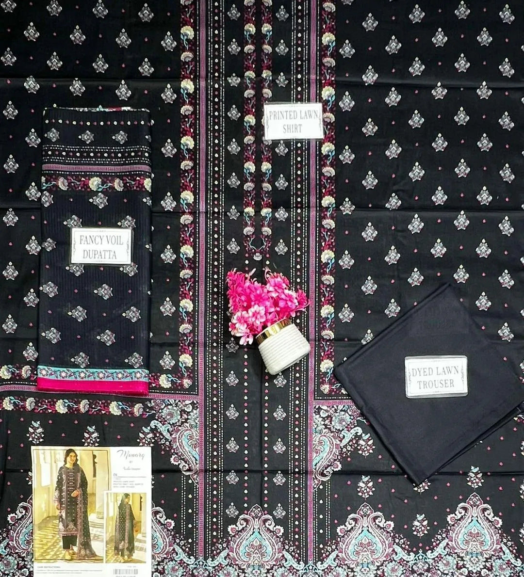Black Embroidered Pajama Set for Women - image 4