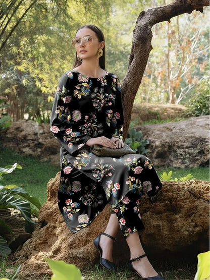 Black Printed Dobby Lawn 3Pcs Shirt Trouser Set - image 1