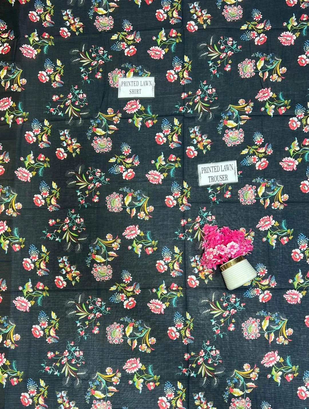 Black Printed Dobby Lawn 3Pcs Shirt Trouser Set - image 5