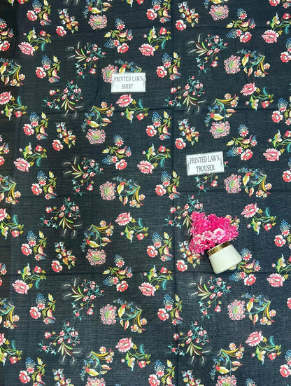Black Printed Dobby Lawn 3Pcs Shirt Trouser Set - image 5