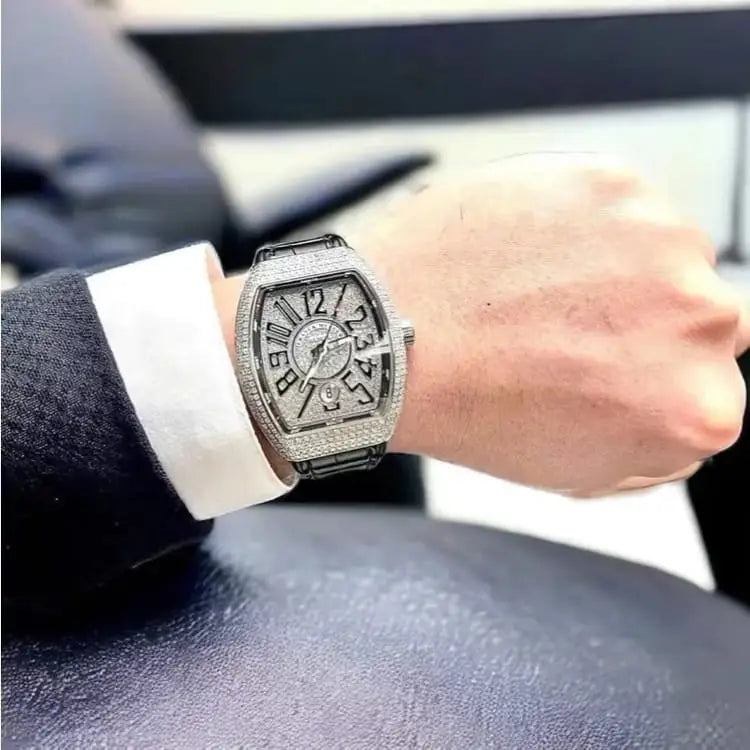Men's Luxury Fashion Watch with Working Date & Textured Strap - Black - image 1