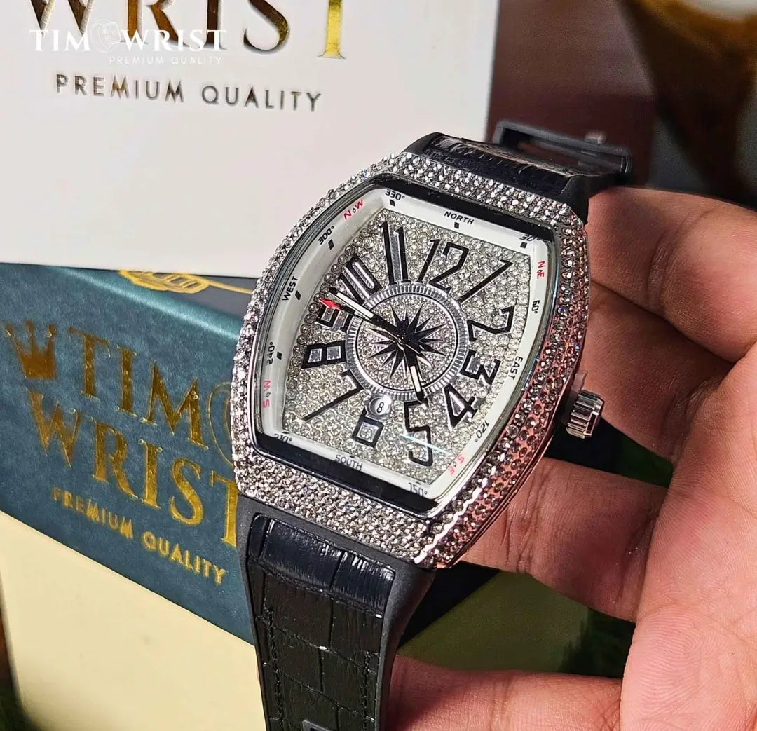 Men's Luxury Fashion Watch with Working Date & Textured Strap - Black - image 8