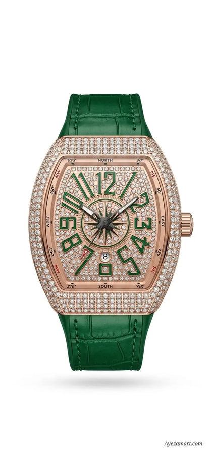 Men's Luxury Fashion Watch with Working Date & Textured Strap - Green - image 1