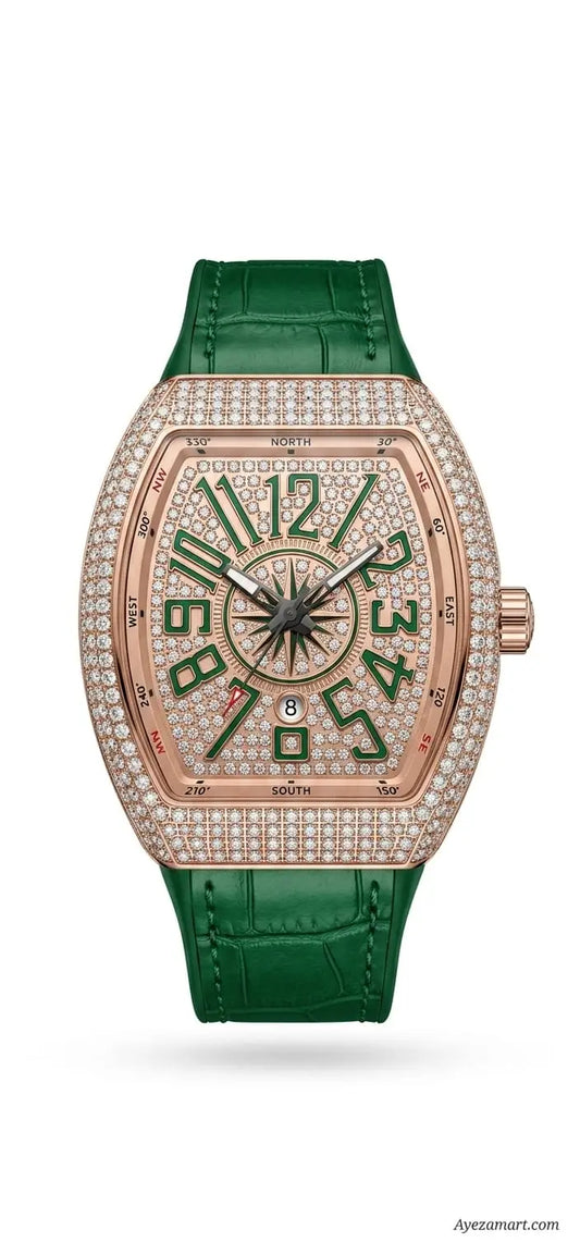 Men's Luxury Fashion Watch with Working Date & Textured Strap - Green - image 1