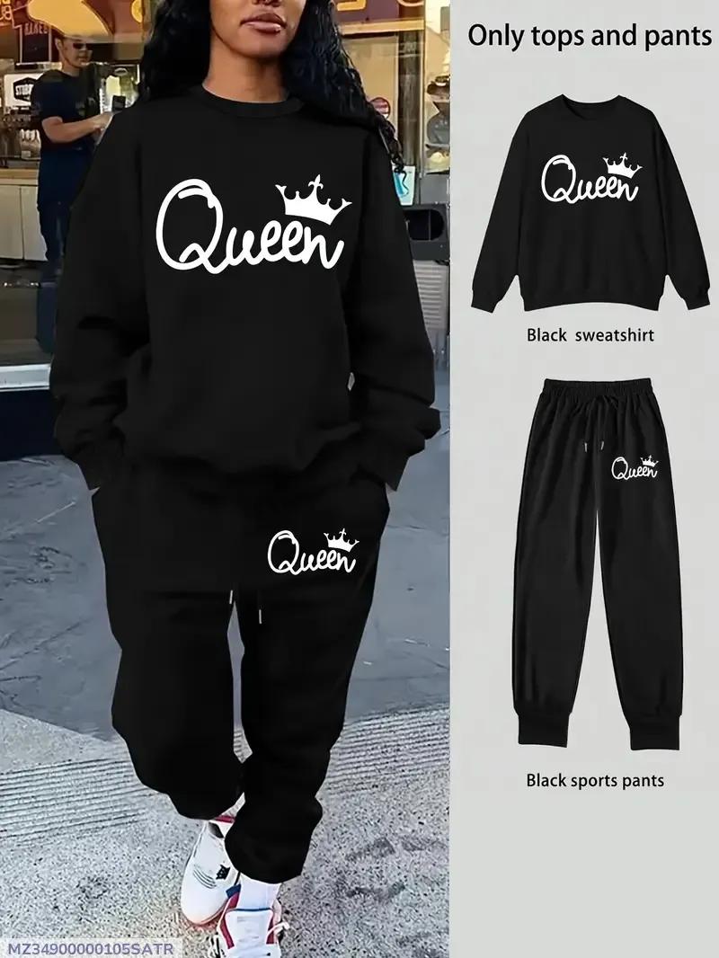 Black Queen Graphic Fleece Tracksuit Set for Women - image 9