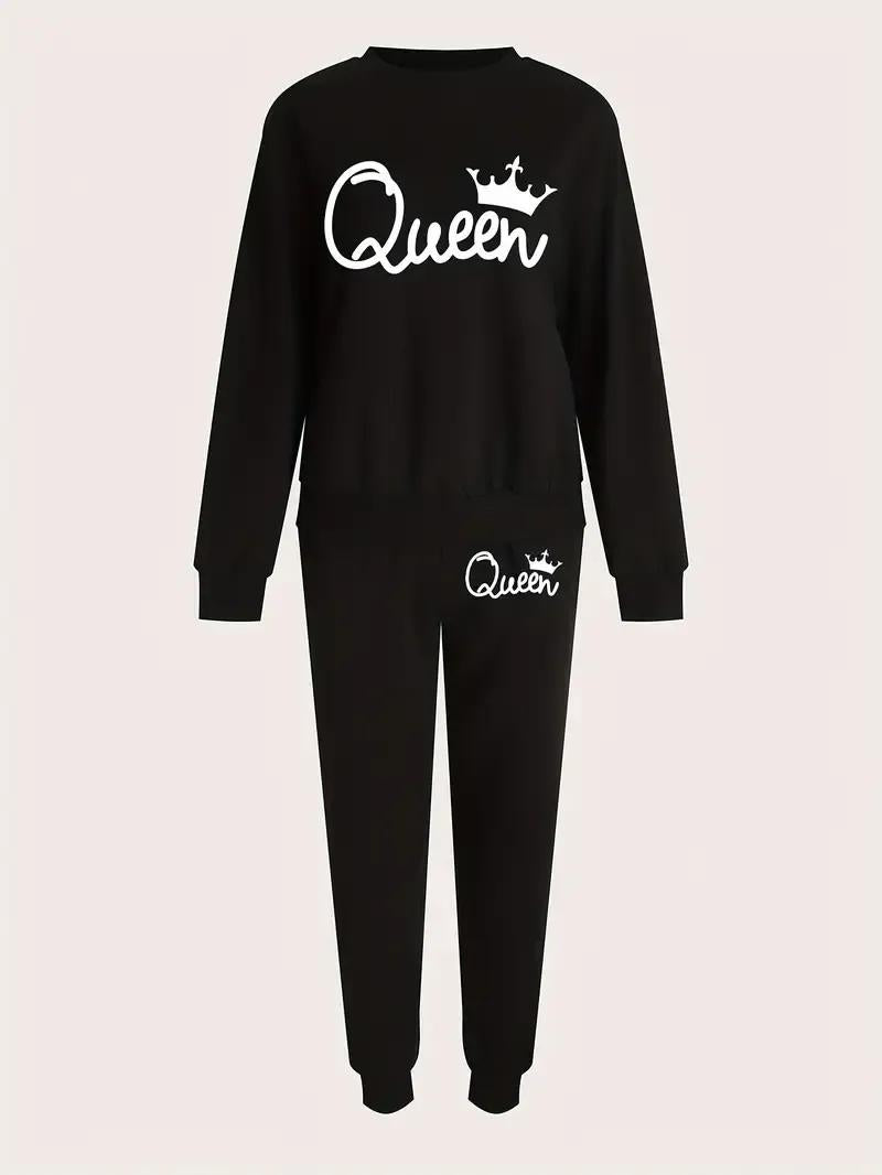 Black Queen Graphic Fleece Tracksuit Set for Women - image 4