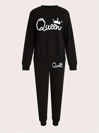 Black Queen Graphic Fleece Tracksuit Set for Women - image 4