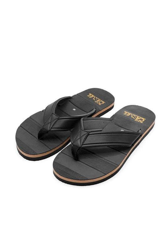 Men Black Synthetic Leather Flip Flops with Gold Branding - image 1
