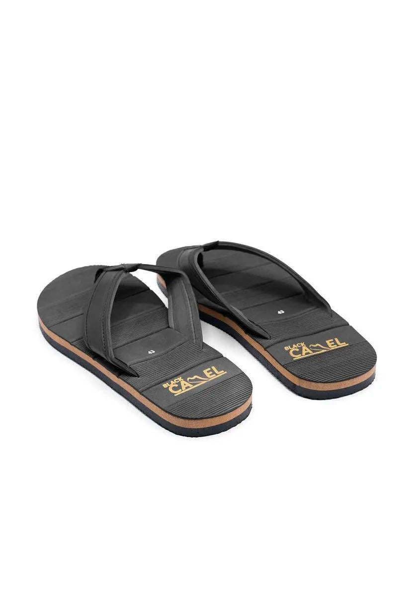 Men Black Synthetic Leather Flip Flops with Gold Branding - image 2
