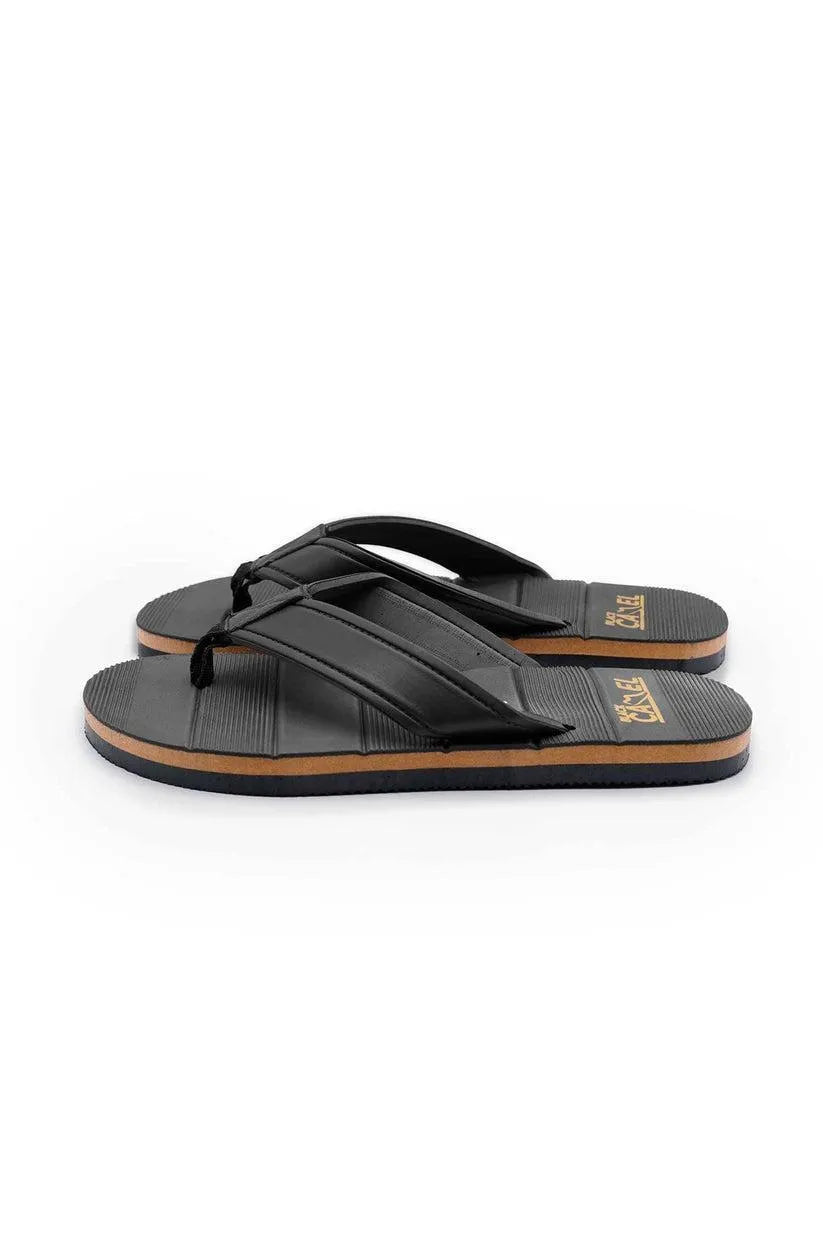 Men Black Synthetic Leather Flip Flops with Gold Branding - image 3