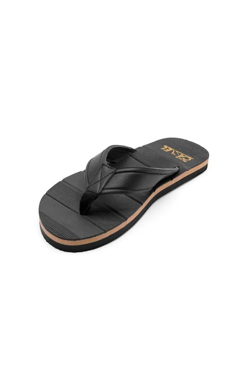 Men Black Synthetic Leather Flip Flops with Gold Branding - image 4