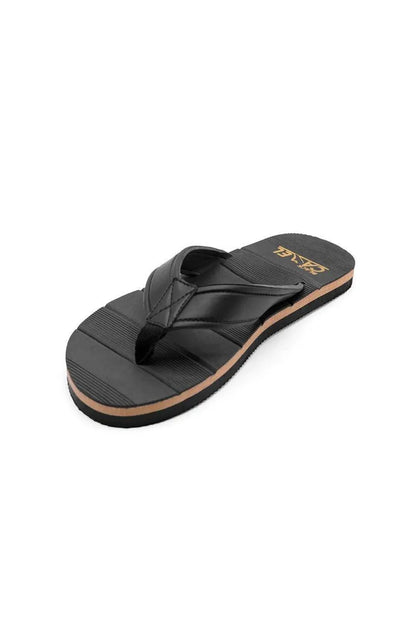Men Black Synthetic Leather Flip Flops with Gold Branding - image 4