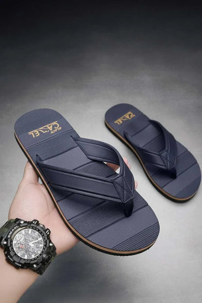 Men Blue Textured Casual Flip Flops Lightweight Comfortable - image 1