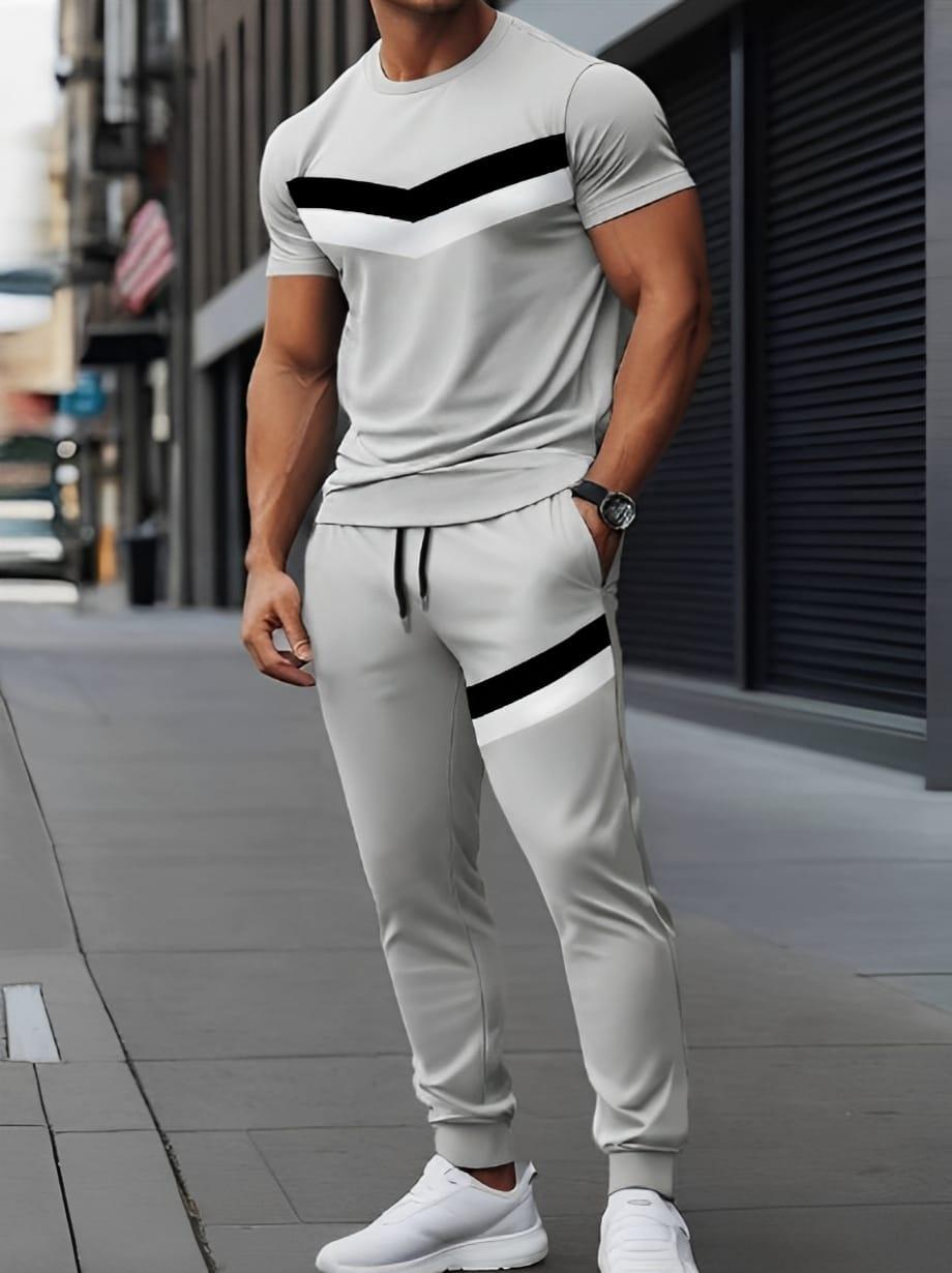 Men's Grey Micro Track Suit Black White Stripe S to XL - image 1