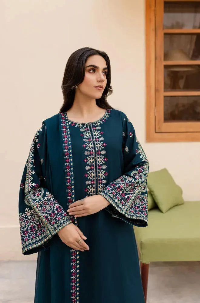 Embroidered Lawn Shirt with Printed Trouser & Diamond Dupatta - image 2