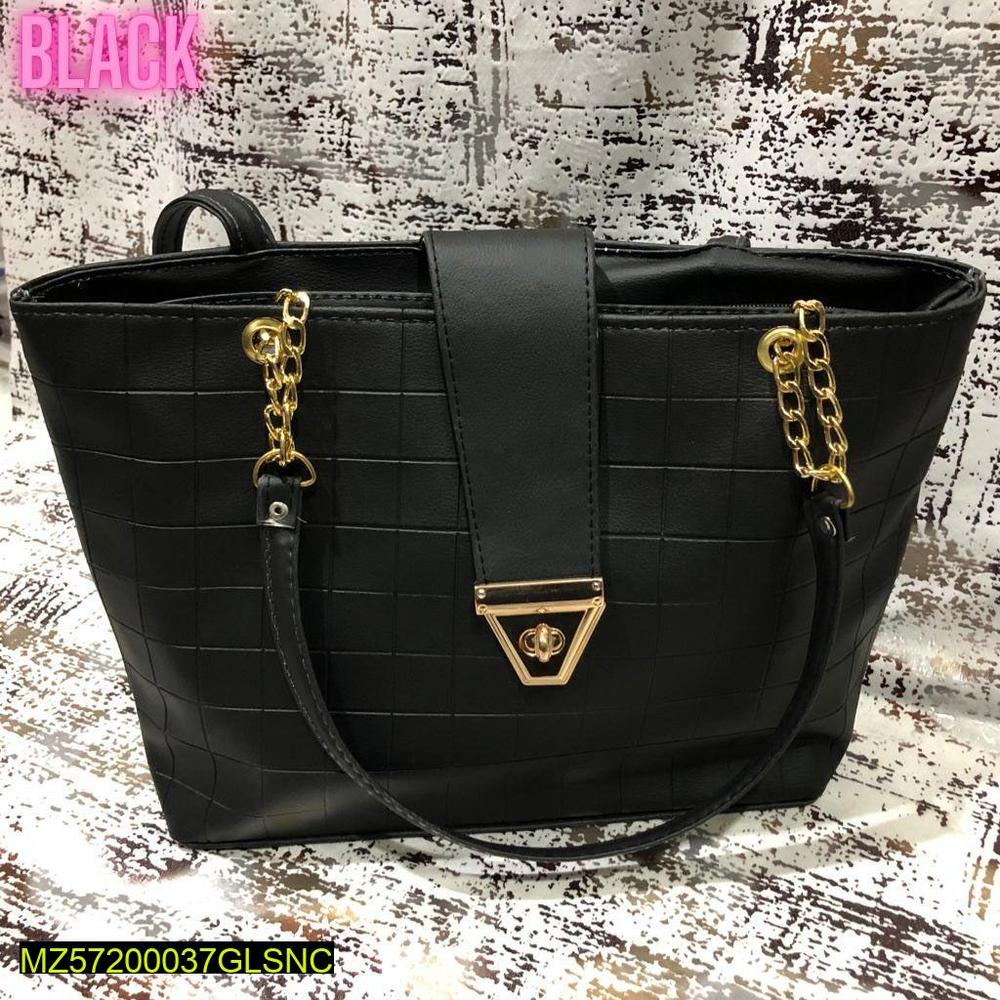 Black Textured Shoulder Bag with Gold Hardware - image 2
