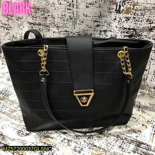 Black Textured Shoulder Bag with Gold Hardware - image 2