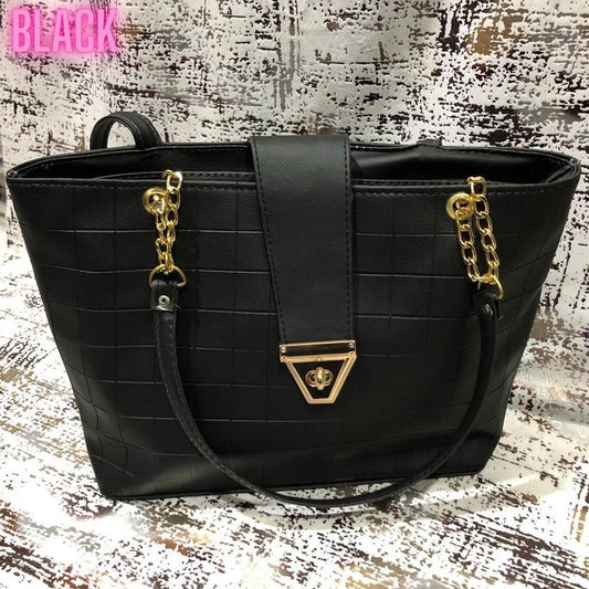 Black Textured Shoulder Bag with Gold Hardware - image 1
