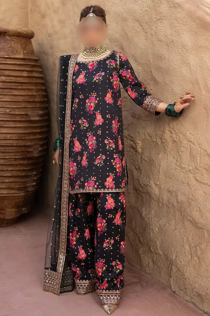 3 Pcs Women's Unstitched Digital Print Suit - Lawn Multicolor - Design 3 - image 1