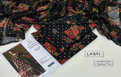 3 Pcs Women's Unstitched Digital Print Suit - Lawn Multicolor - Design 3 - image 2