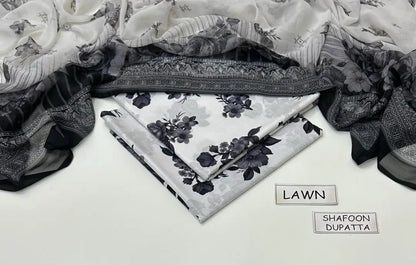 3 Pcs Women's Unstitched Digital Print Suit - Lawn Multicolor - Design 2 - image 2