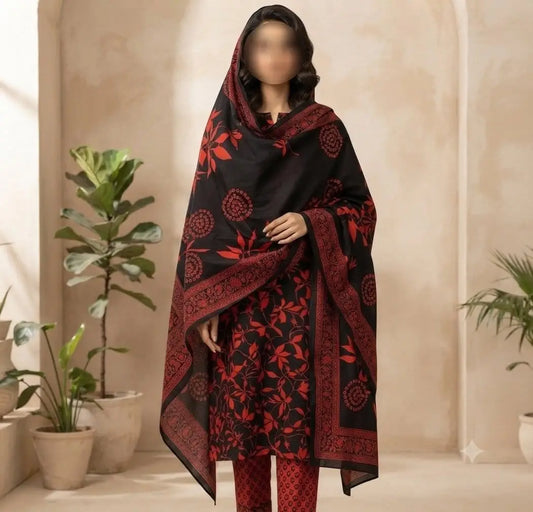 3 Pcs Women's Unstitched Digital Print Suit - Lawn Multicolor - Design 1 - image 1