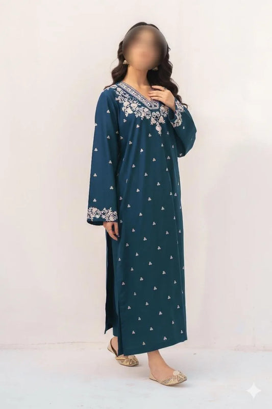 Blue Embroidered Lawn Shirt with Cotton Trouser Set - image 1
