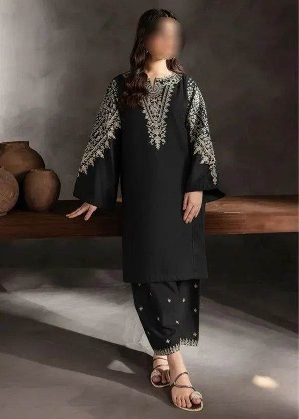 Black Embroidered Lawn Shirt & Cotton Trouser Set - Design 2 - image 1