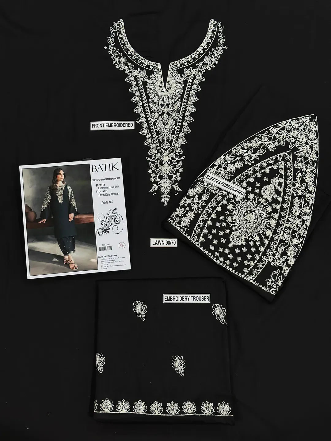 Black Embroidered Lawn Shirt & Cotton Trouser Set - Design 2 - image 5