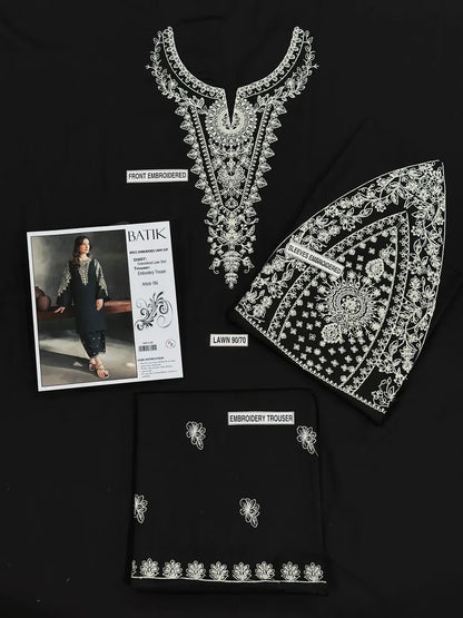 Black Embroidered Lawn Shirt & Cotton Trouser Set - Design 2 - image 5