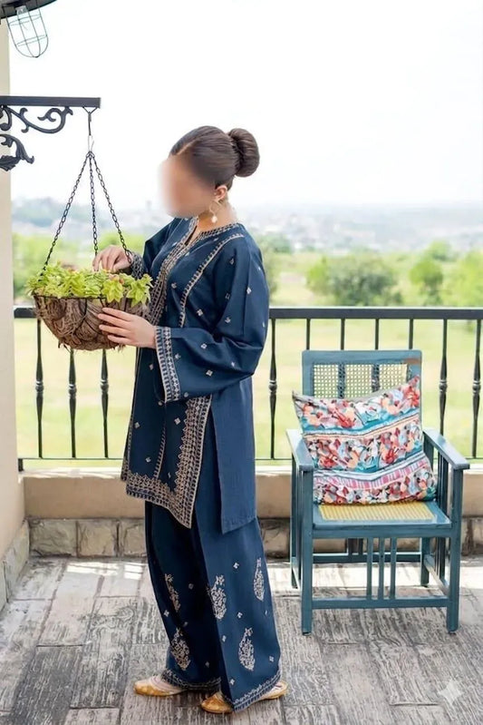 Blue Embroidered Lawn Shirt & Cotton Trouser Set - image 2