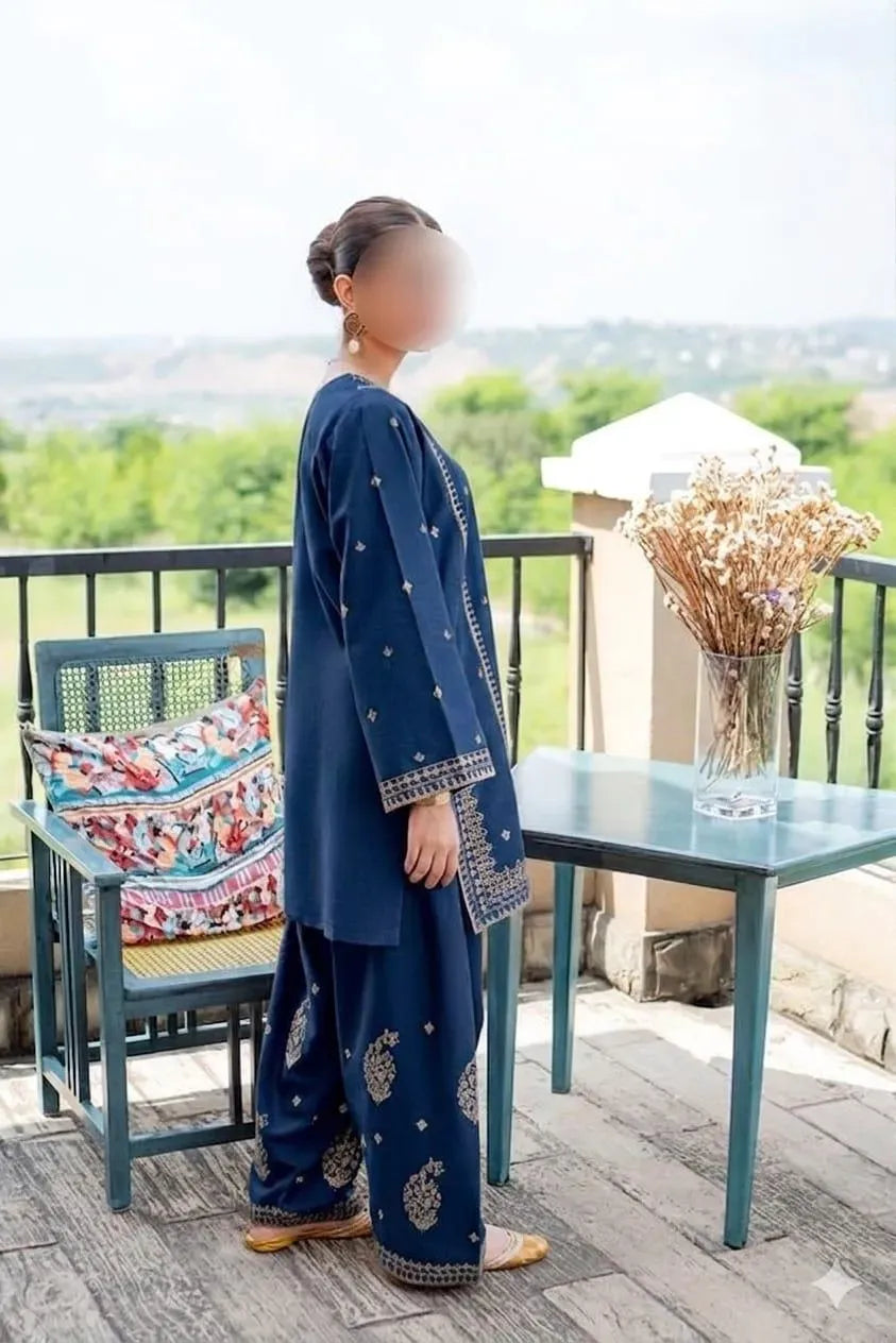 Blue Embroidered Lawn Shirt & Cotton Trouser Set - image 3