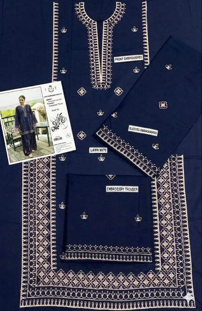 Blue Embroidered Lawn Shirt & Cotton Trouser Set - image 4