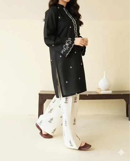 Black Embroidered Lawn Shirt & Cotton Trouser Set - Design 1 - image 1