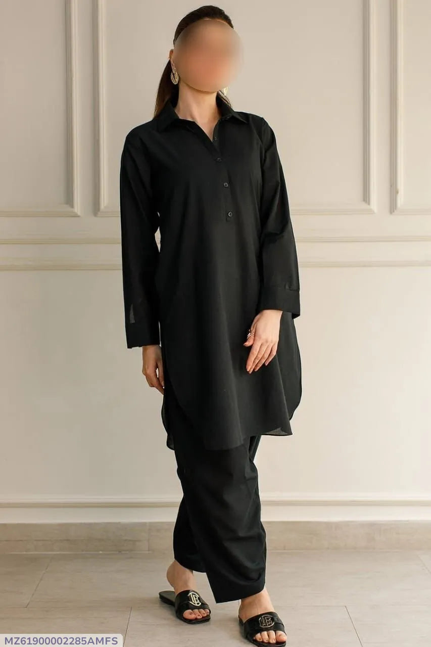 2 Pcs Women's Unstitched Plain Suit - image 1