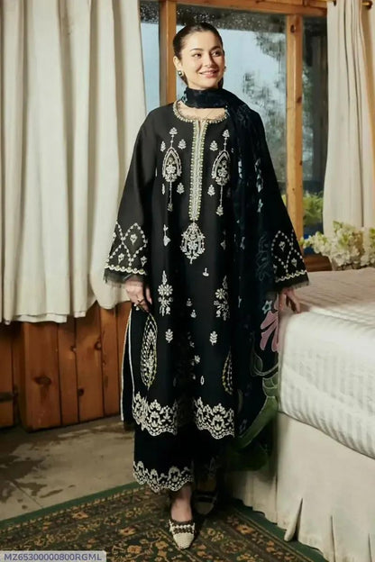 Black Embroidered Lawn 3Pcs Set for Women - Design 2 - image 7