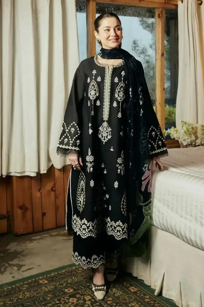 Black Embroidered Lawn 3Pcs Set for Women - Design 2 - image 1