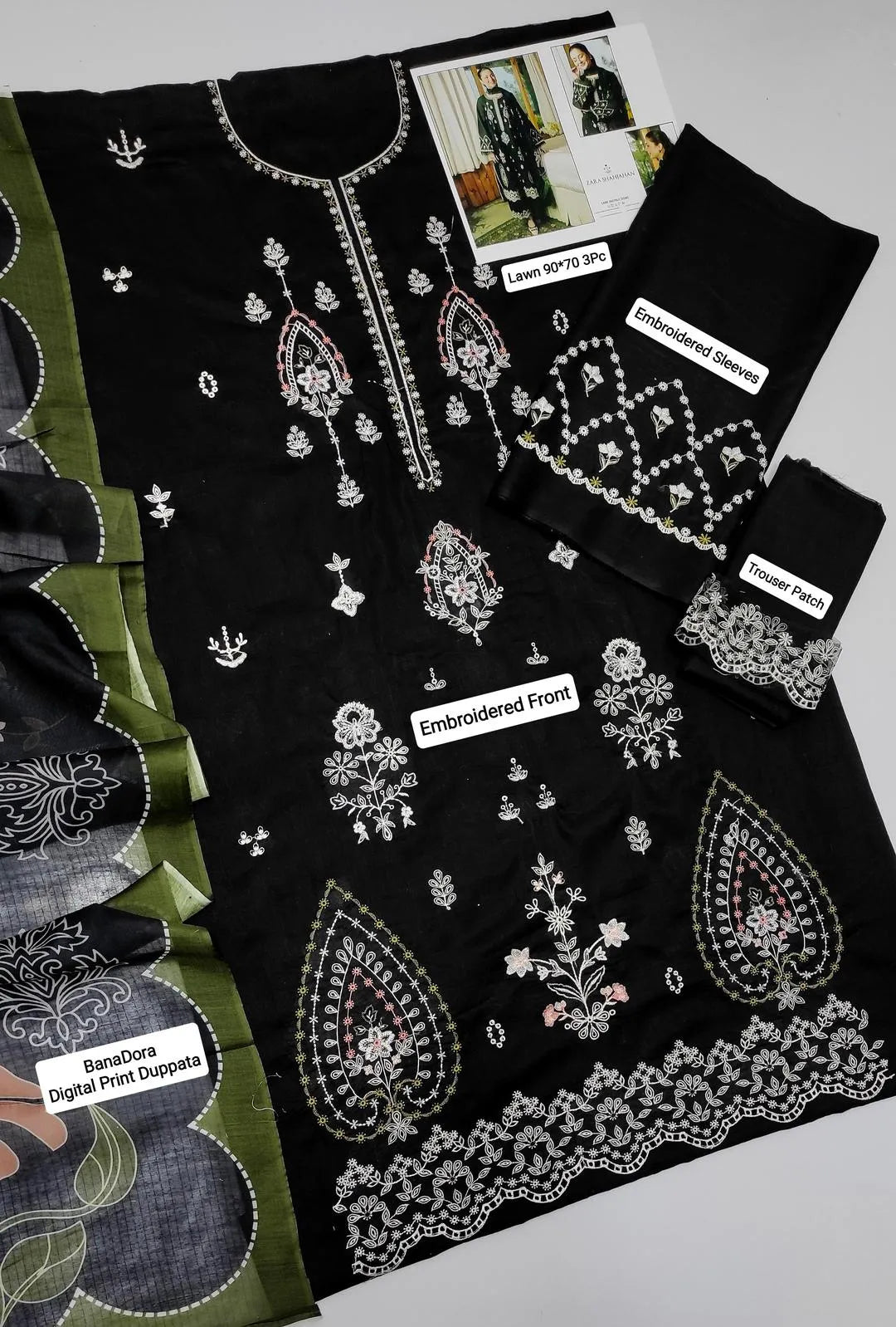 Black Embroidered Lawn 3Pcs Set for Women - Design 2 - image 2