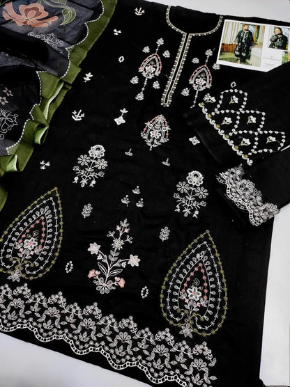 Black Embroidered Lawn 3Pcs Set for Women - Design 2 - image 3