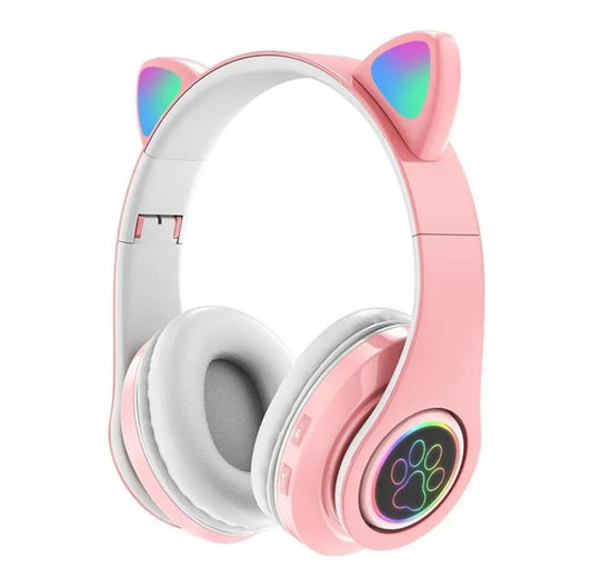 Cat Ear Bluetooth Headphones Pink with LED Lights - image 1