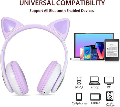 Cat Ear Bluetooth Headphones Pink with LED Lights - image 4