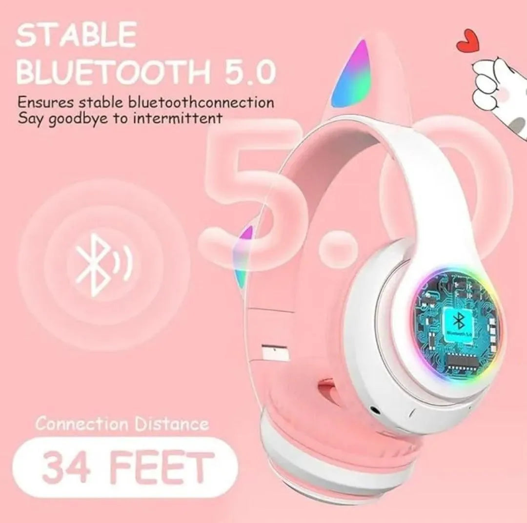 Cat Ear Bluetooth Headphones Pink with LED Lights - image 5
