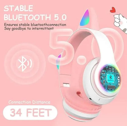 Cat Ear Bluetooth Headphones Pink with LED Lights - image 5