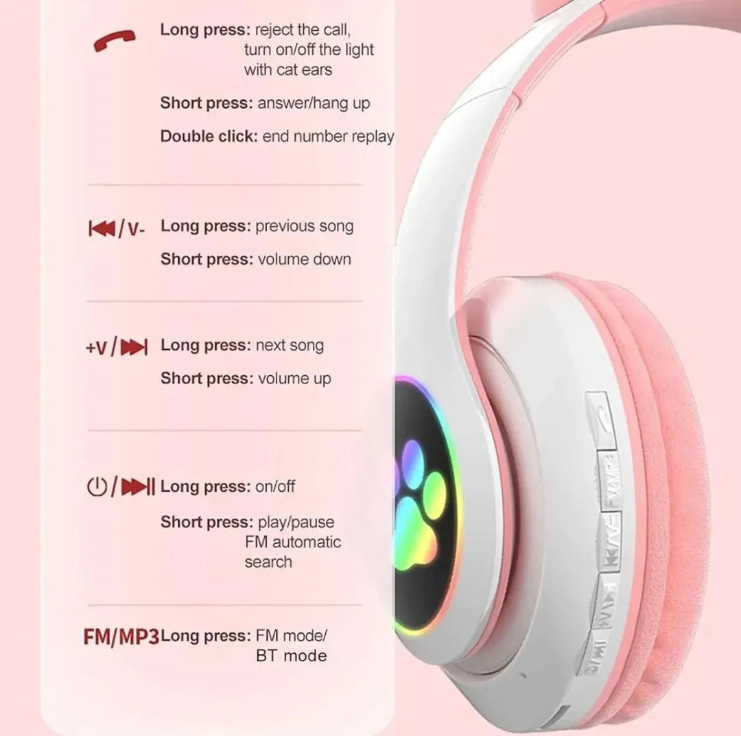Cat Ear Bluetooth Headphones Pink with LED Lights - image 6