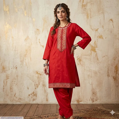 2 Pcs Women's Stitched Arabic Lawn Embroidered Shirt And Trouser - image 1