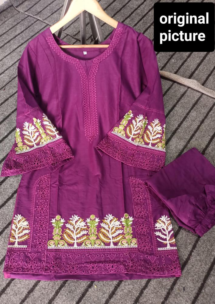2 Pcs Women's Stitched Lawn Embroidered Shirt And Trouser - Design 2 - image 4