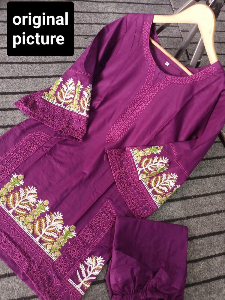 2 Pcs Women's Stitched Lawn Embroidered Shirt And Trouser - Design 2 - image 5